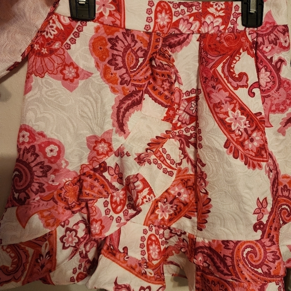 Shein Pink White and Orange Ruffle One Shoulder 2 Pc Skirt Set Size S - Picture 3 of 15